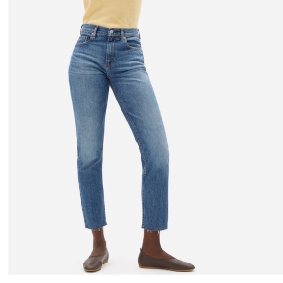Everlane The Cheeky Jean Classic Blue Raw Hem High Rise Cotton Jeans - Picture 1 of 11